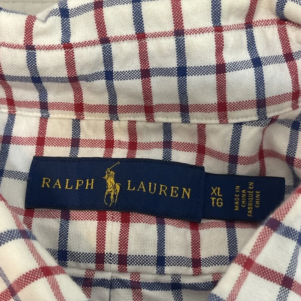 Polo Ralph Lauren Shirt Mens XL Classic Fit red blue Stripped Plaid Long Sleeve